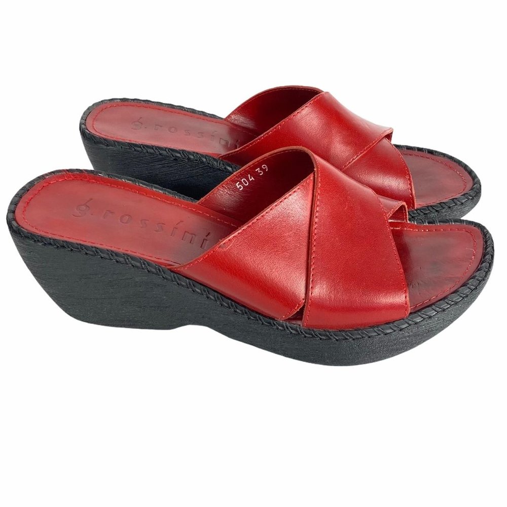 . Rossn Deep Red Platform Wedge Slides 39 - image 1